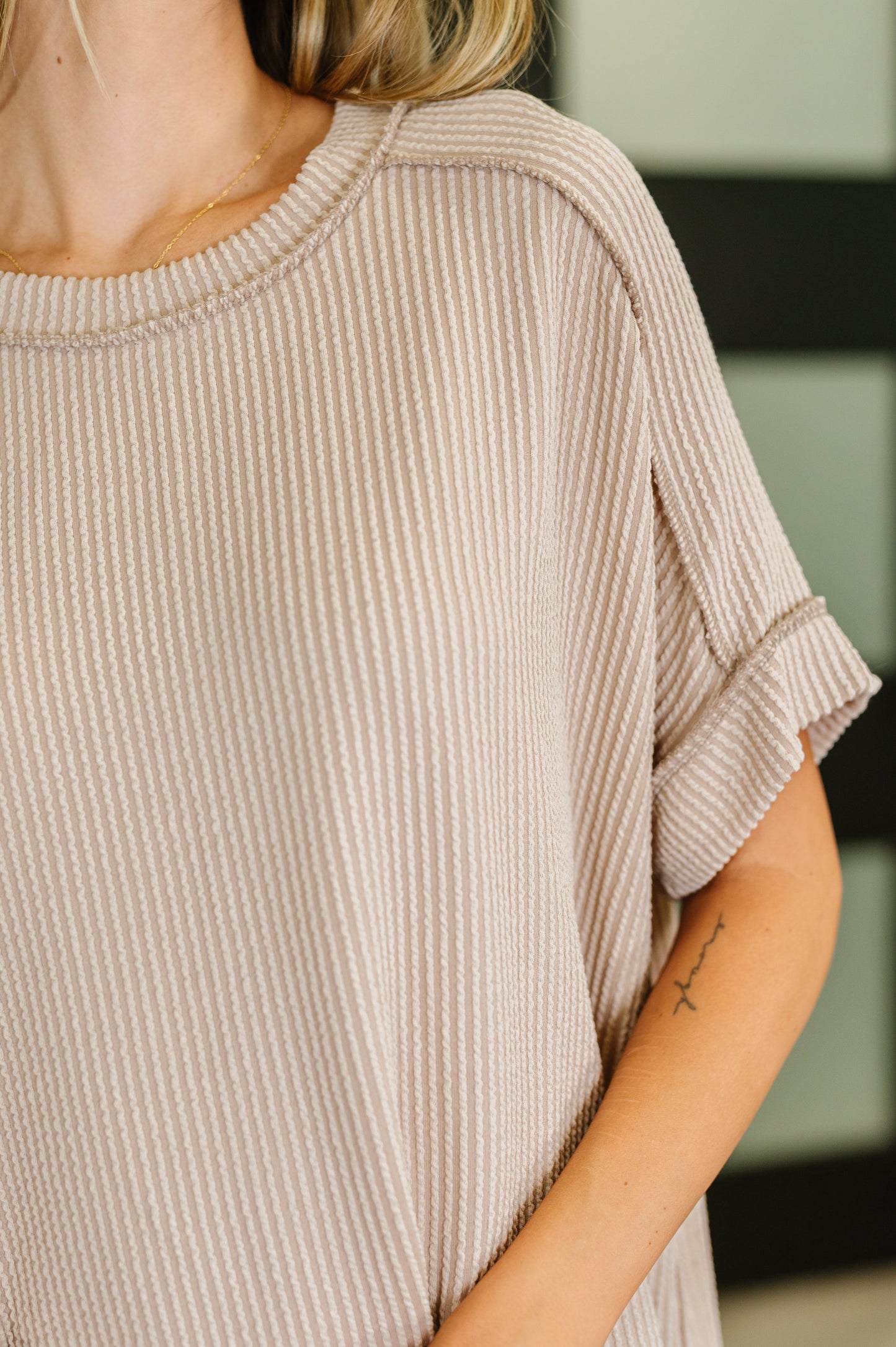 Zenana Cable Ribbed Knit Top in Ash Mocha