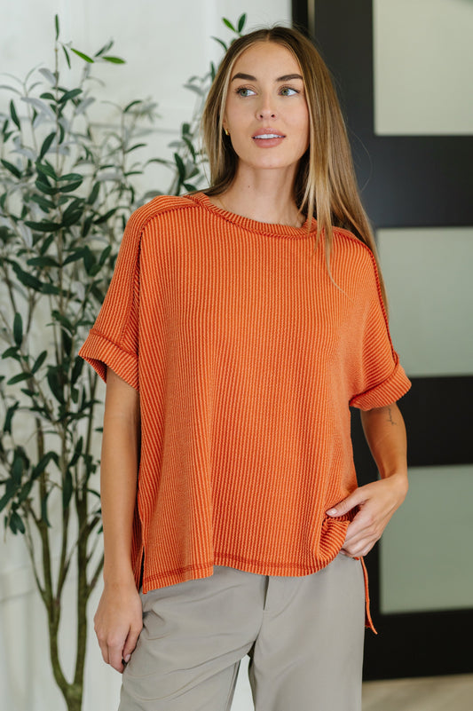 Zenana Cable Ribbed Knit Top in Burnt Orange