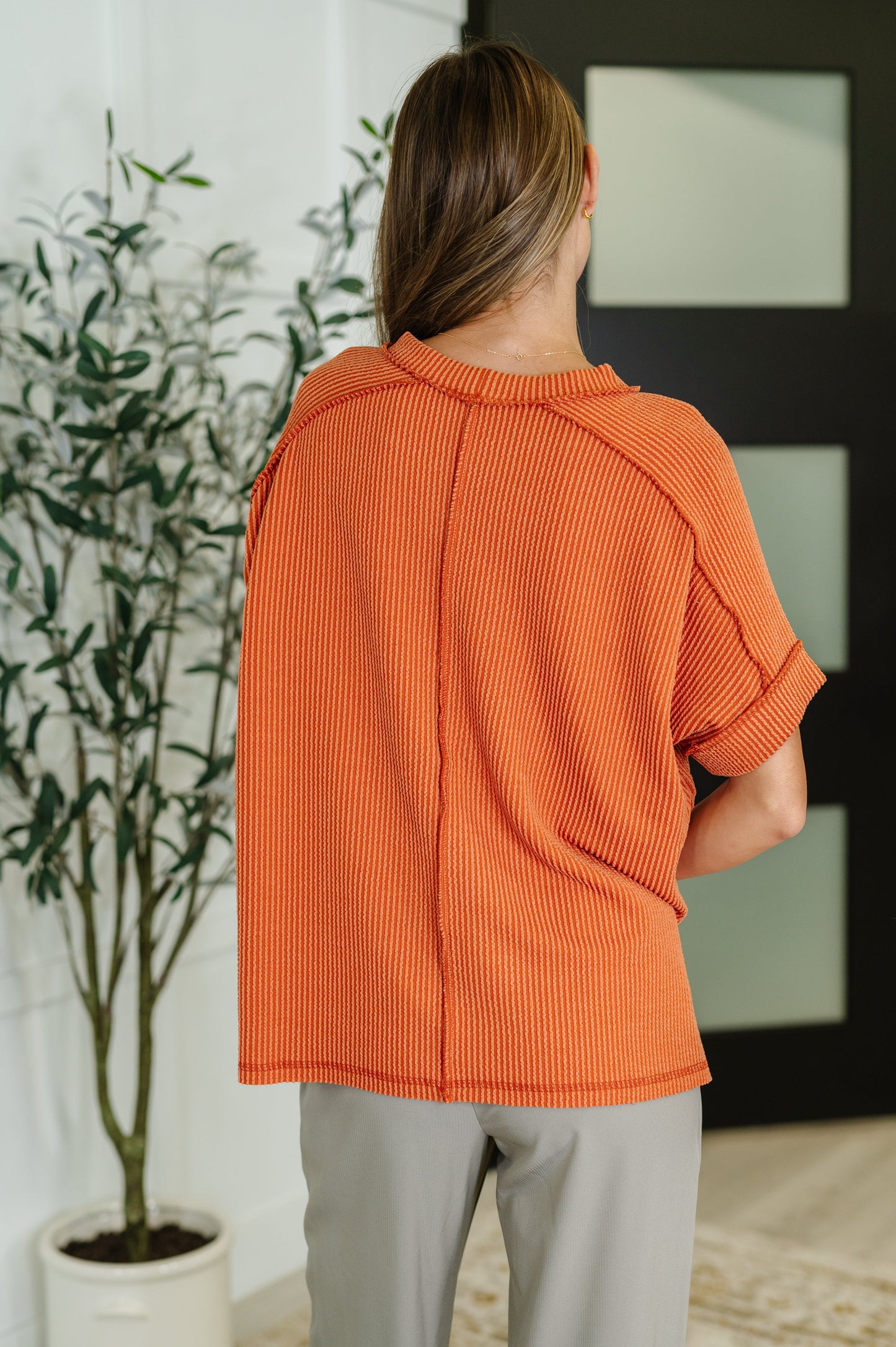 Zenana Cable Ribbed Knit Top in Burnt Orange
