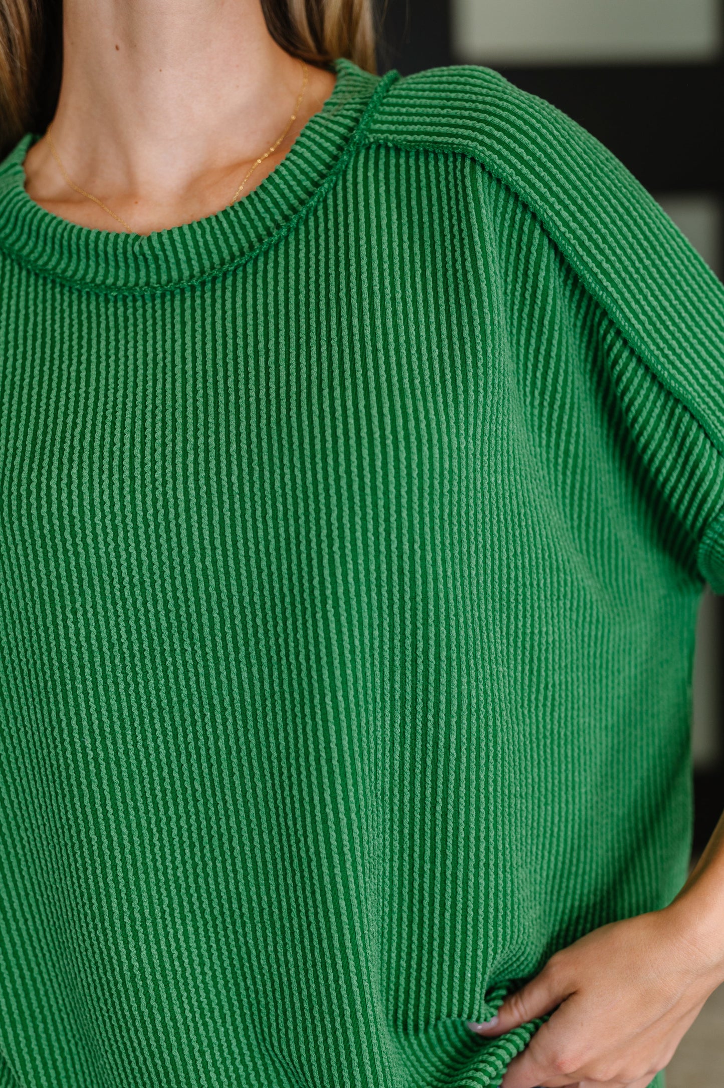 Zenana Cable Ribbed Knit Top in Dark Green