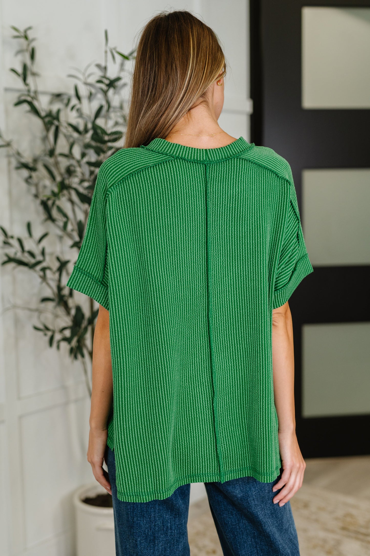Zenana Cable Ribbed Knit Top in Dark Green