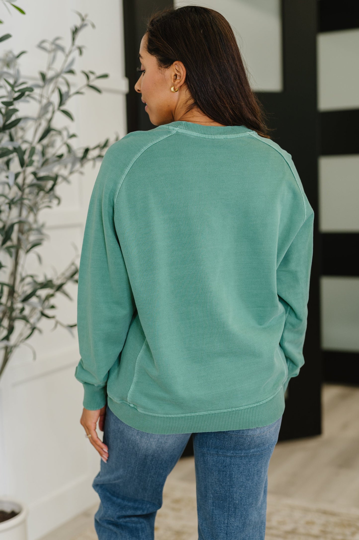 Zenana Mineral Wash Pullover in Dark Green