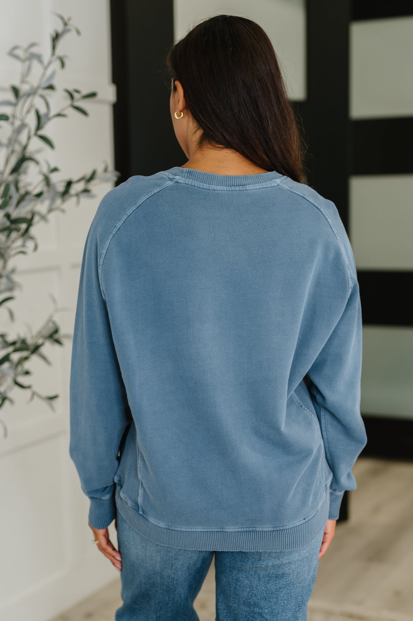 Zenana Mineral Wash Pullover in Dusty Blue