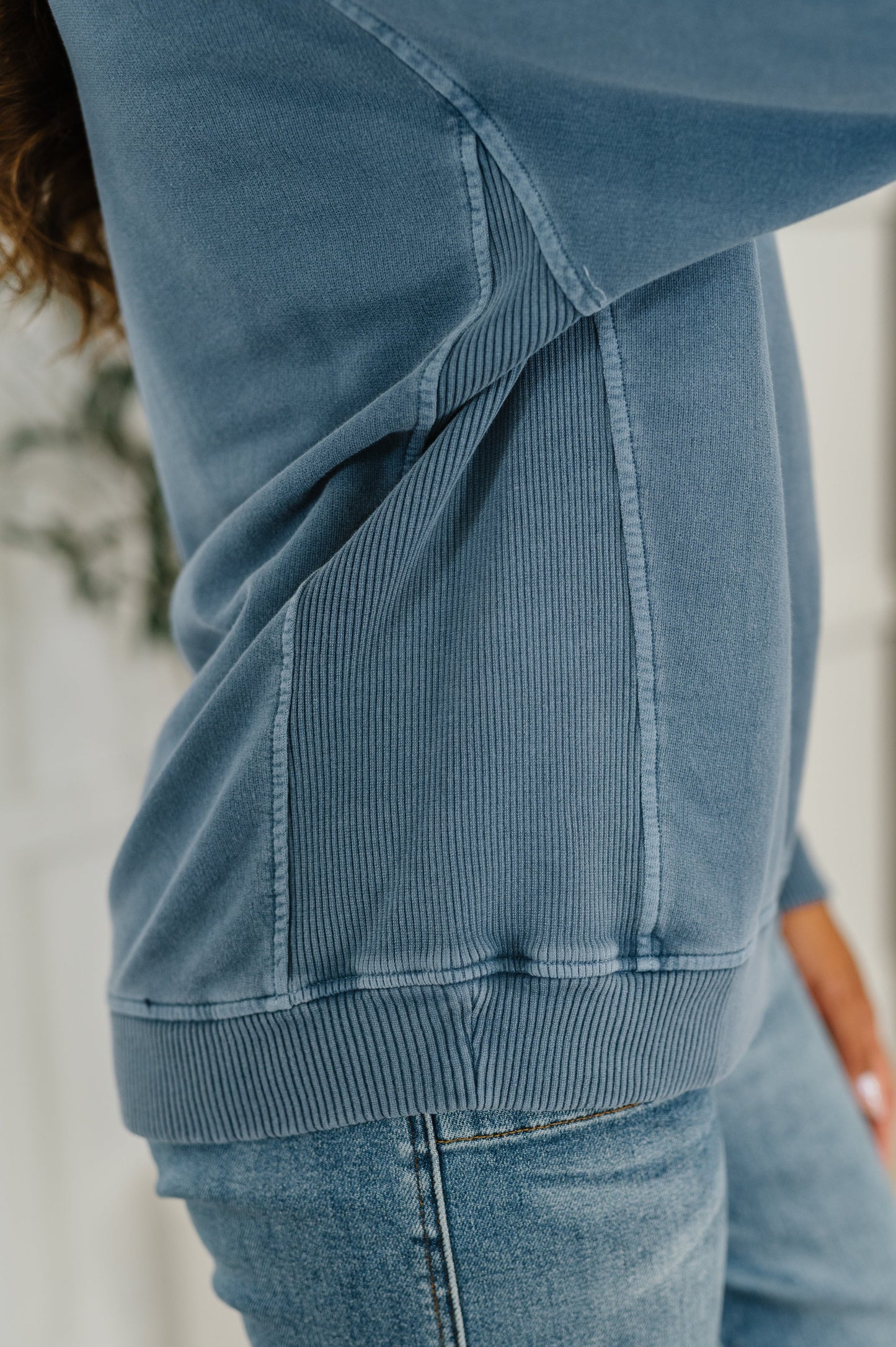 Zenana Mineral Wash Pullover in Dusty Blue