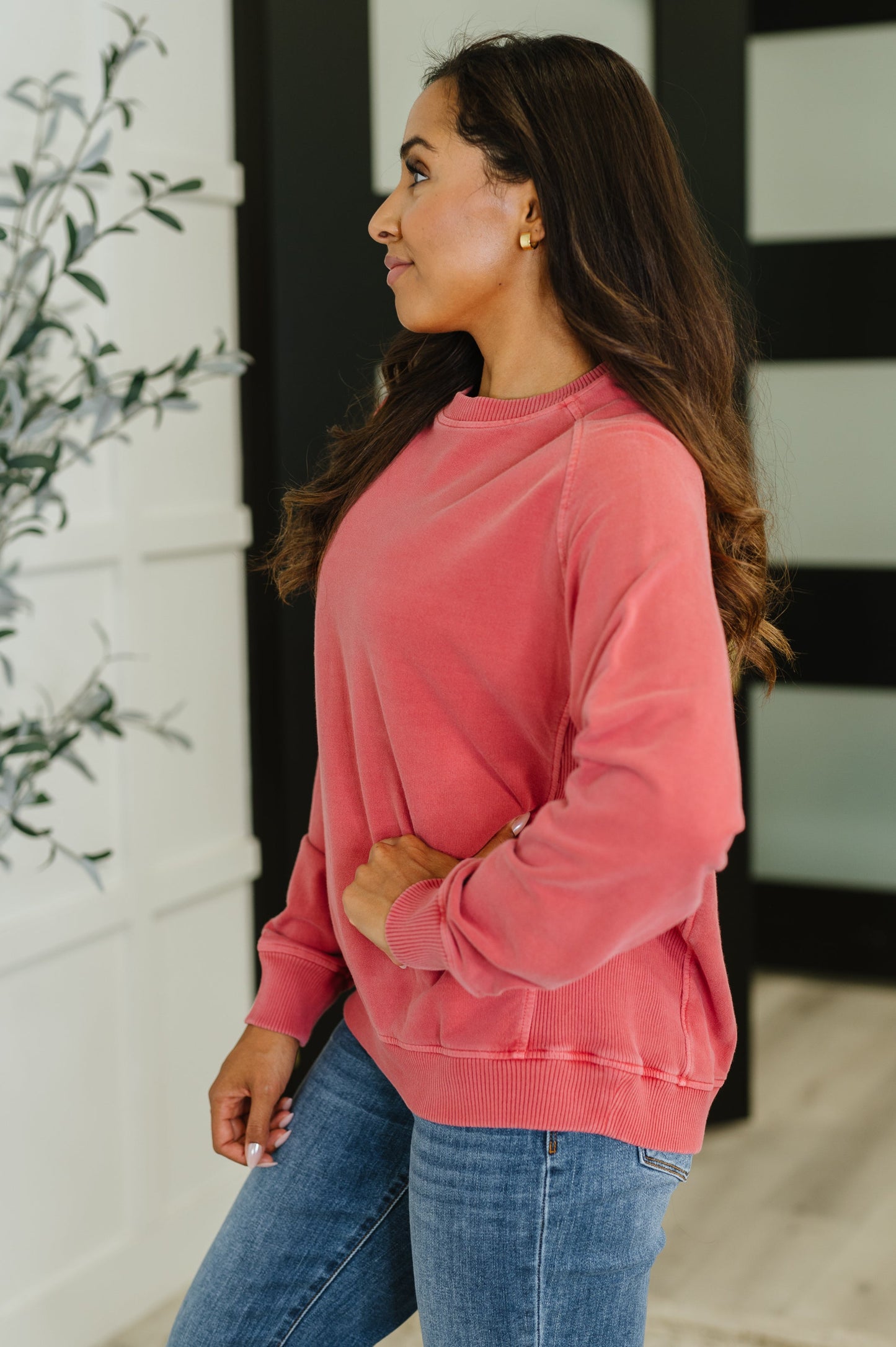 Zenana Mineral Wash Pullover in Ruby
