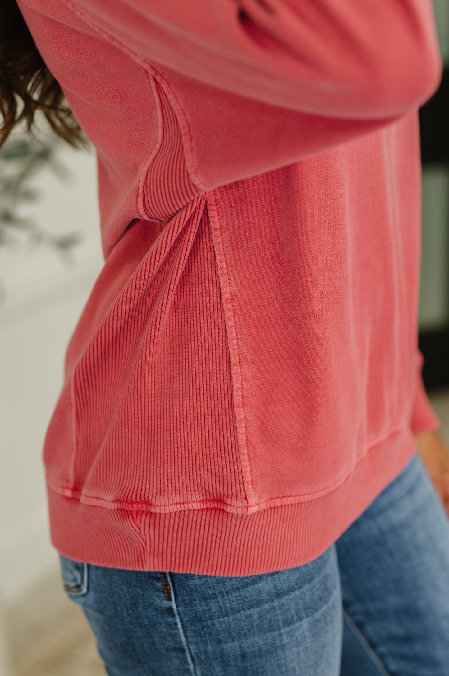 Zenana Mineral Wash Pullover in Ruby
