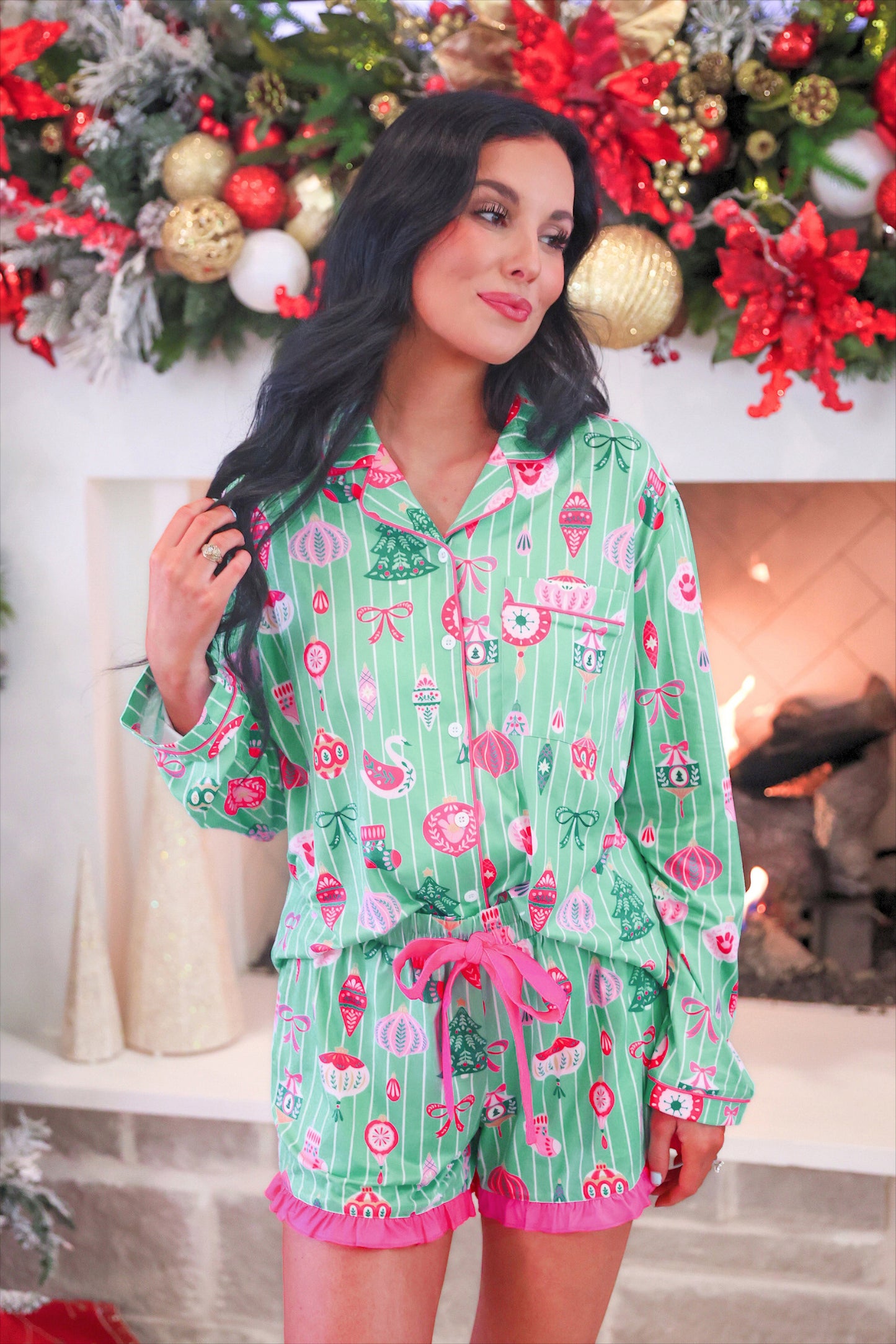 PRE ORDER: Decked in Ornaments Ruffle PJ Set