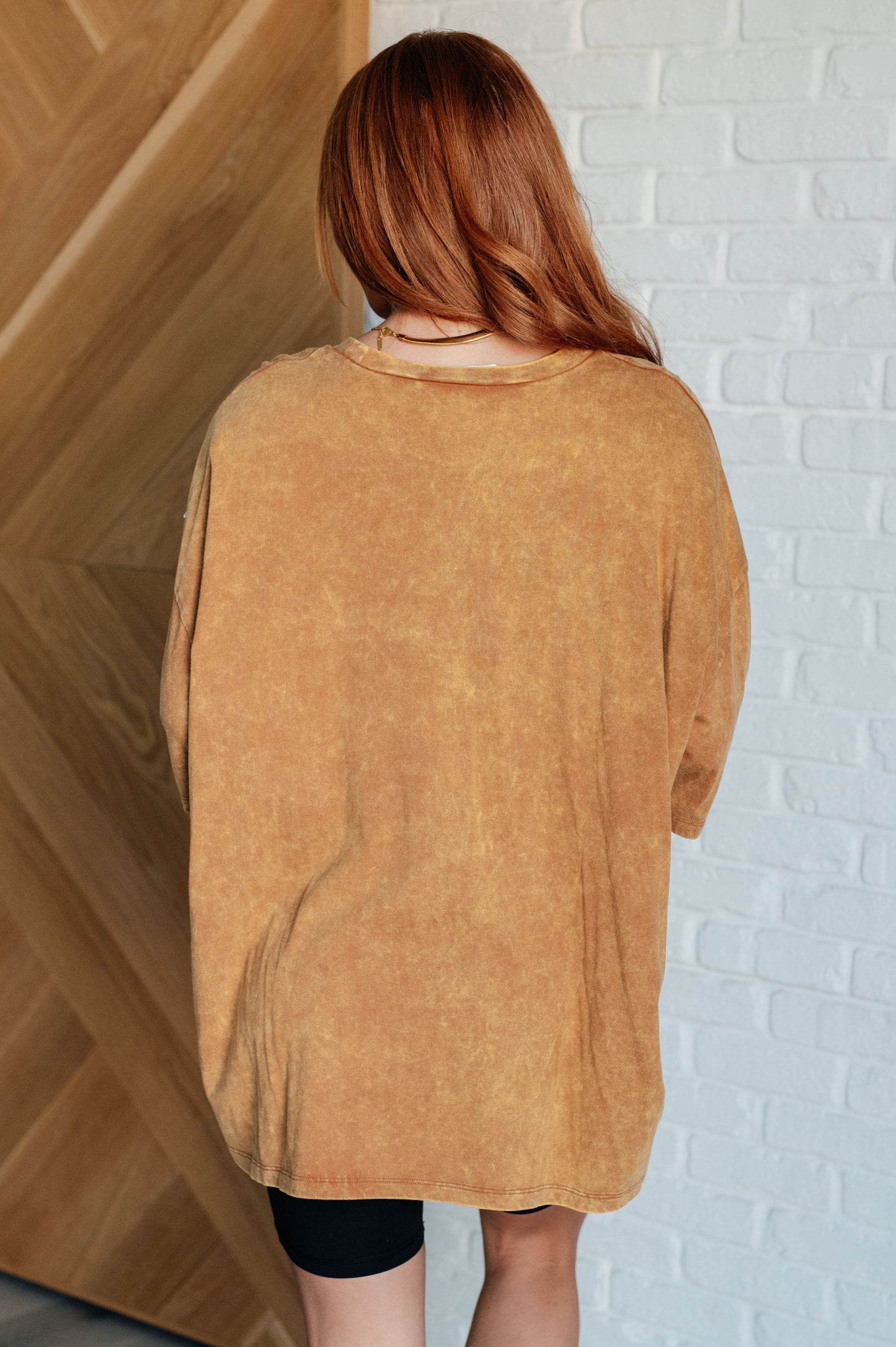 Zenana Mineral Wash Drop Shoulder Tee in Deep Camel