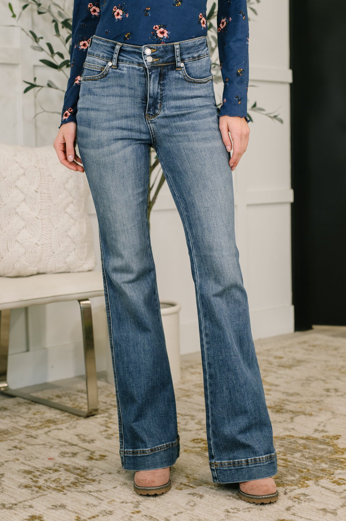 Judy Blue High Waist Flare Tummy Control Double Button WB