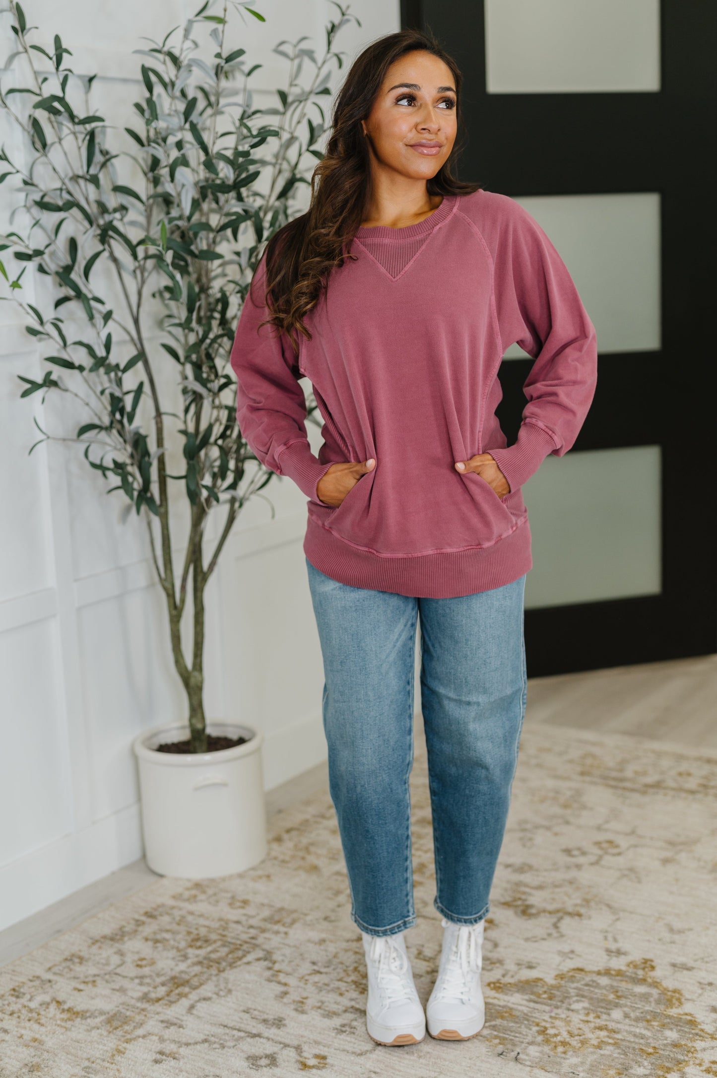 Zenana Relaxed Pullover in Cabernet