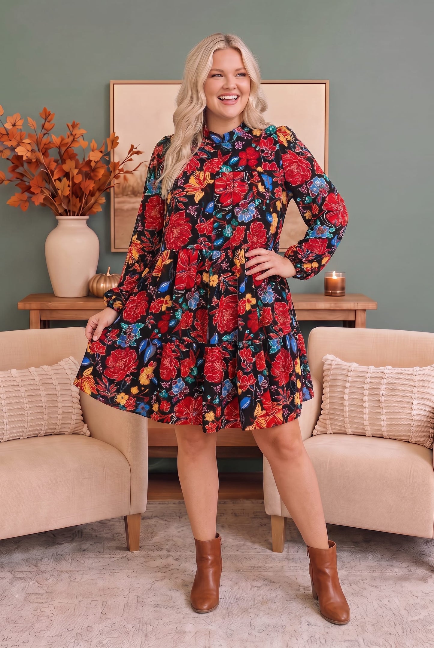 Bold Blooms Long Sleeve Dress