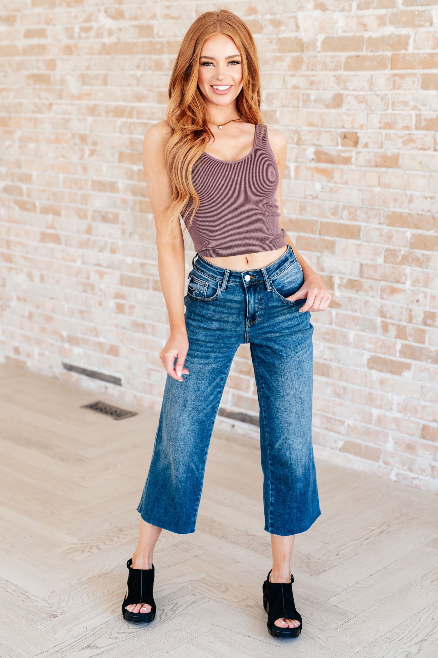 Judy Blue High Rise Wide Leg Crop Jeans