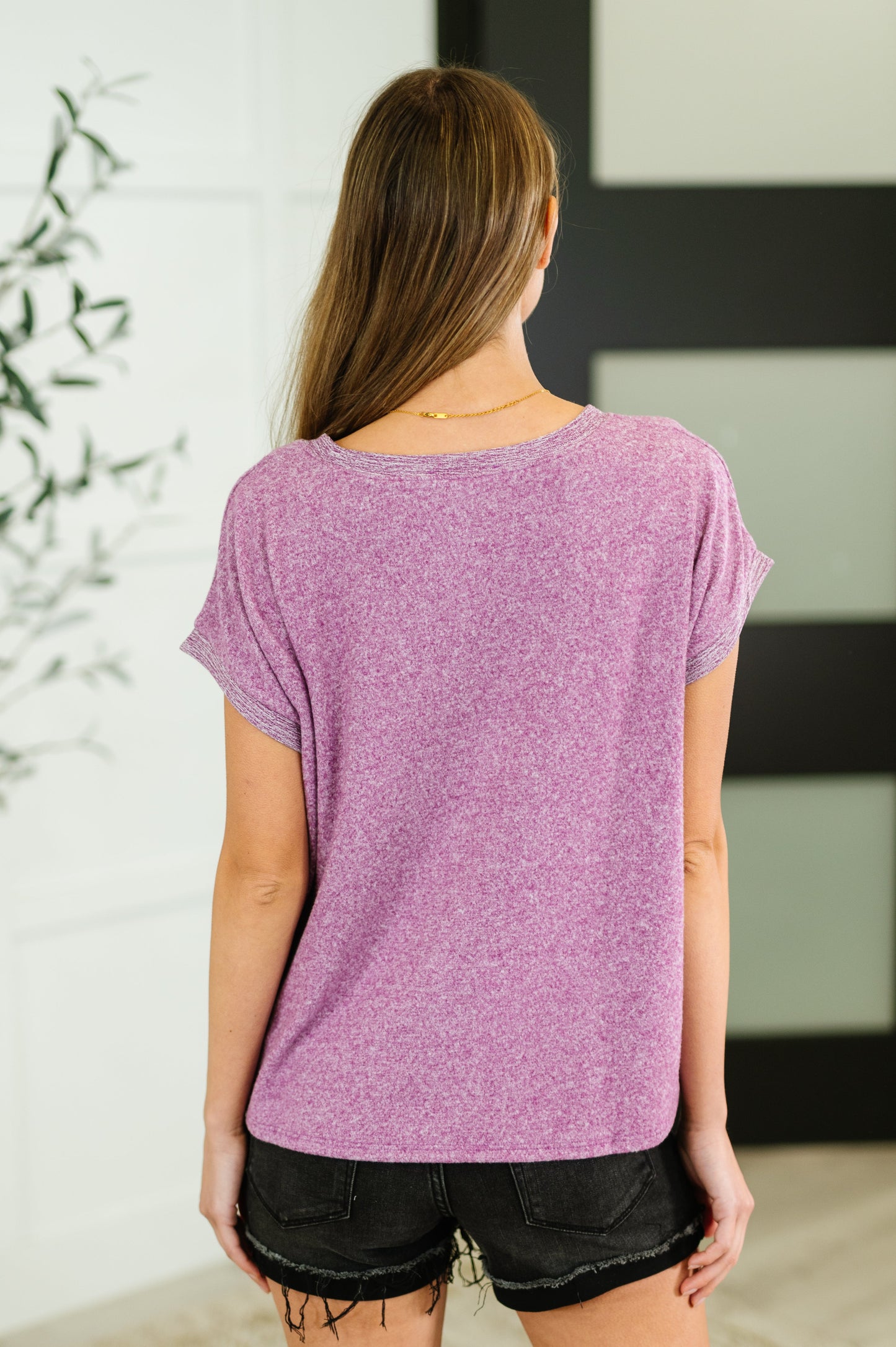 Zenana Heathered Basic Tee in Light Plum