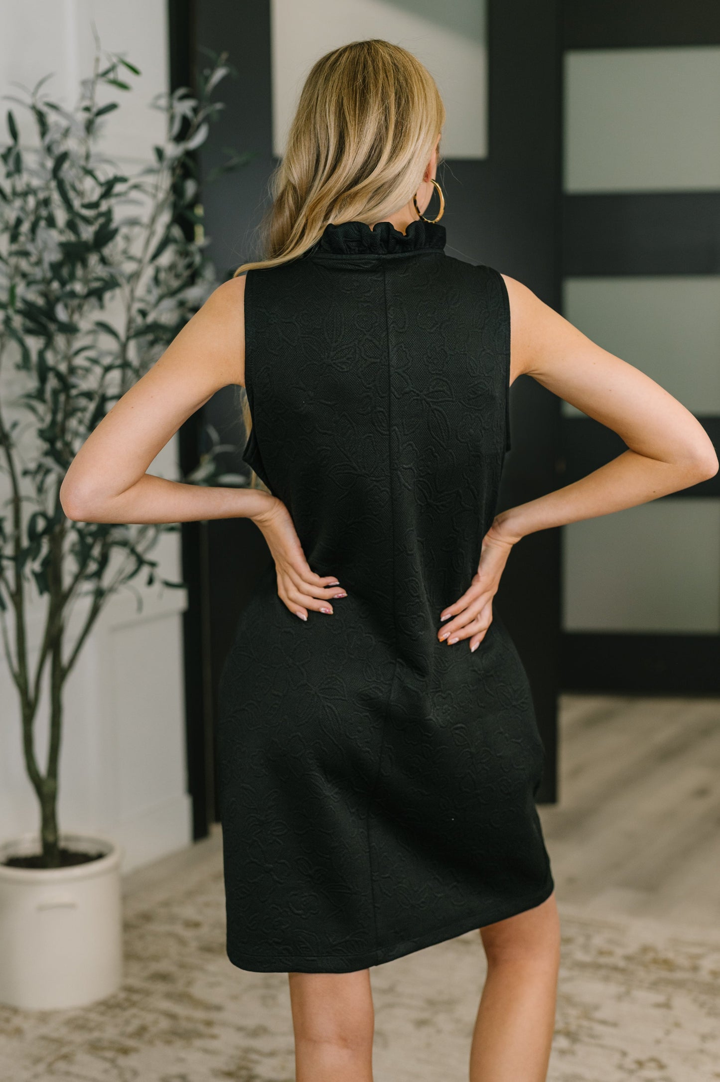 High Tide High Neck Embossed Sleeveless Dress in Black