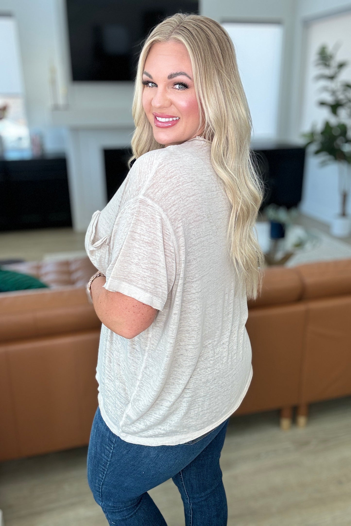 Zenana Patch Pocket Tee in Light Mocha