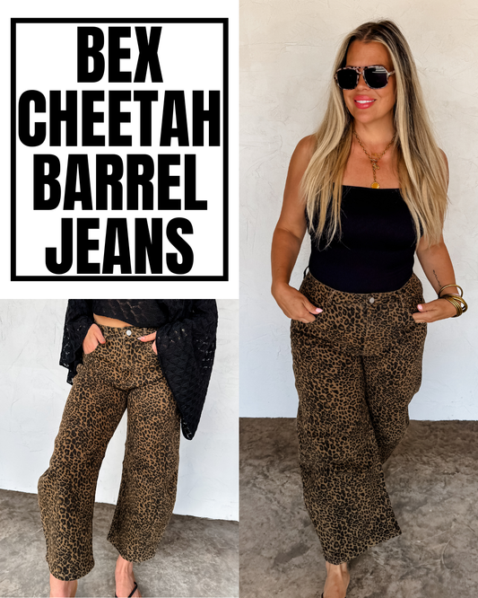 Pre Order: Bex Cheetah Barrel Jean (stretchy)