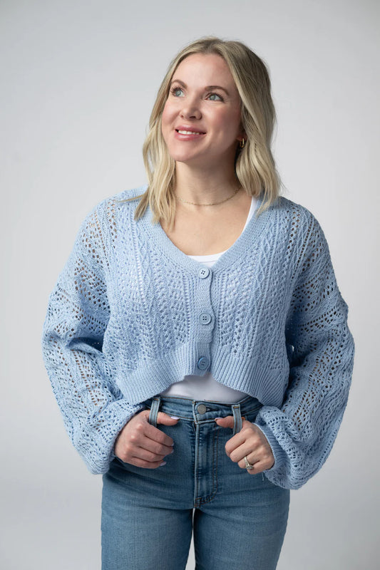 Callie Spring Time Cropped Cardigan Sky Blue