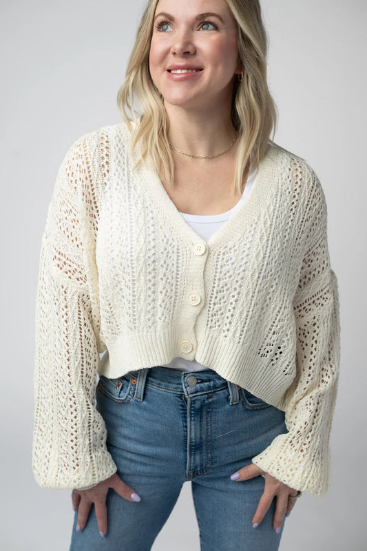 Callie Spring Time Cropped Cardigan in Ivory