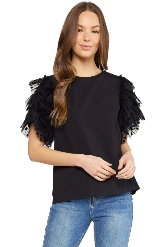 Black Mesh Short Sleeve Top