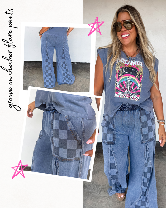 Pre Order: Groove on Checker Flare Pants