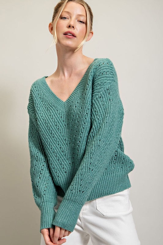 Sage V-neck Textured Sweater