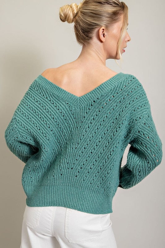 Sage V-neck Textured Sweater