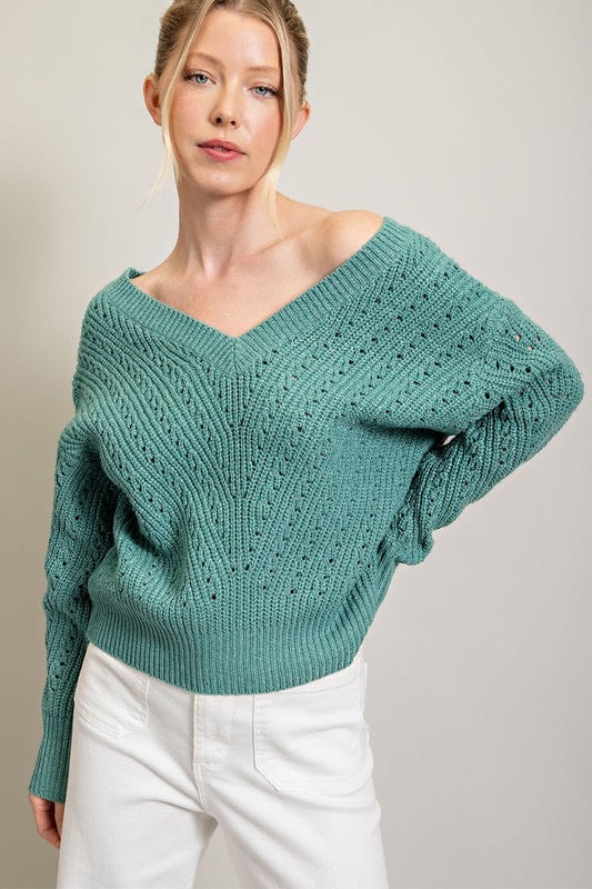 Sage V-neck Textured Sweater