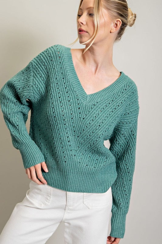 Sage V-neck Textured Sweater