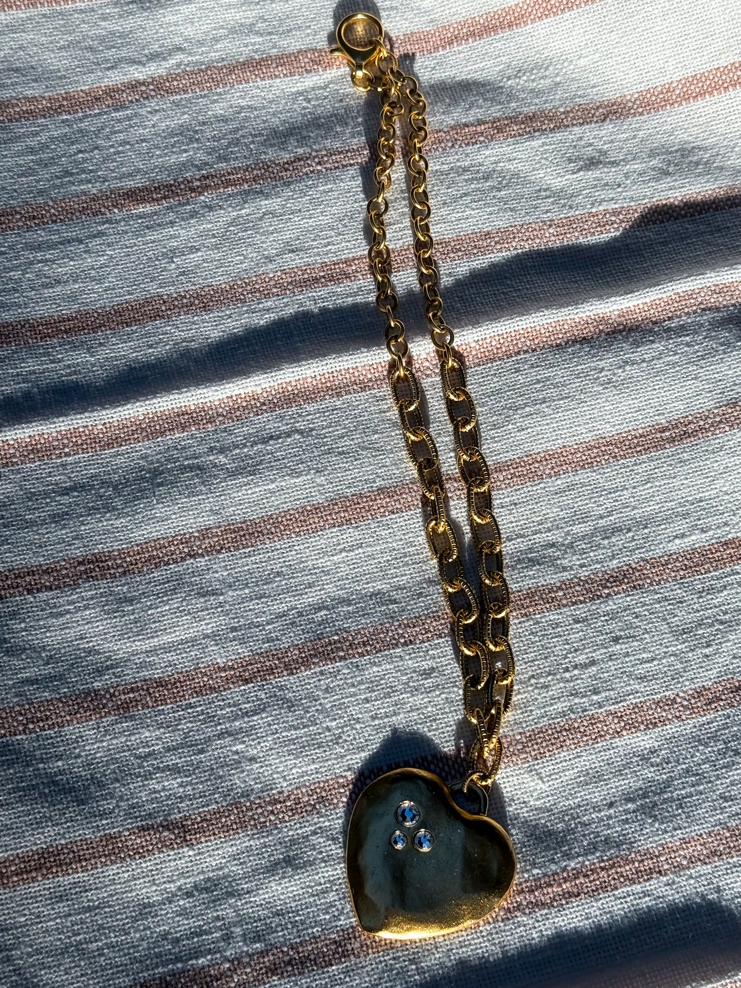 Antiqued Gold Puffy Heart Mixed Chain Necklace