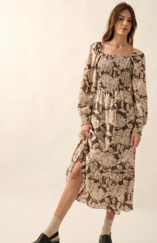 Floral Smocked Midi Dress