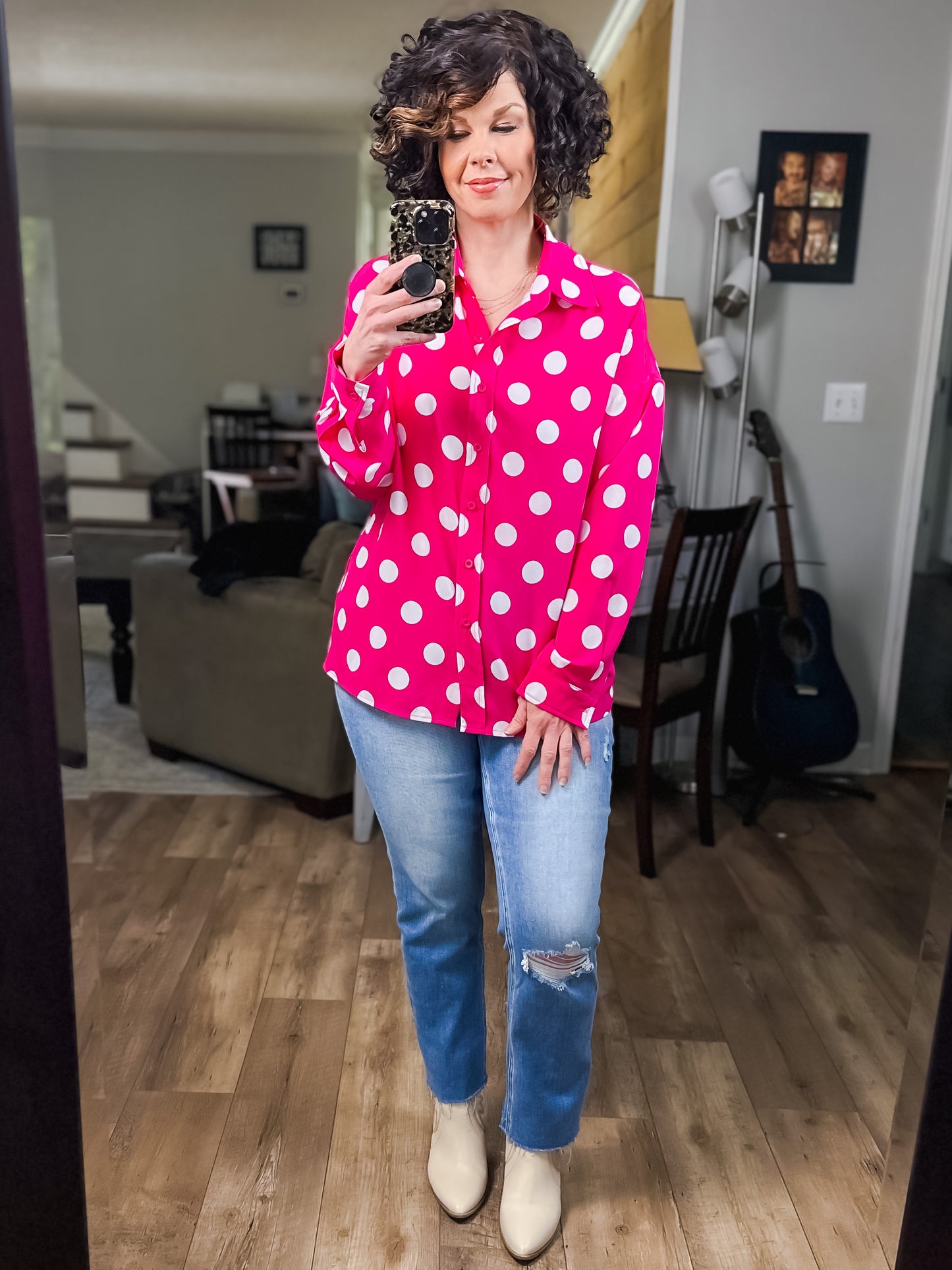 Pink Darling Polka Dot Button Up