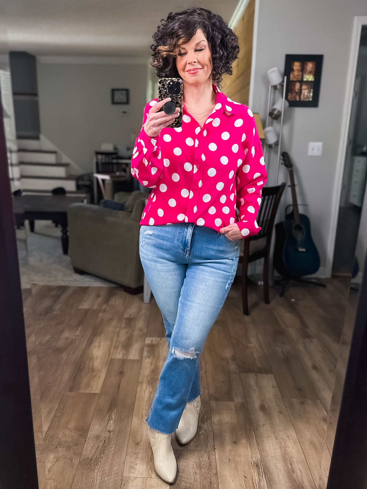 Pink Darling Polka Dot Button Up