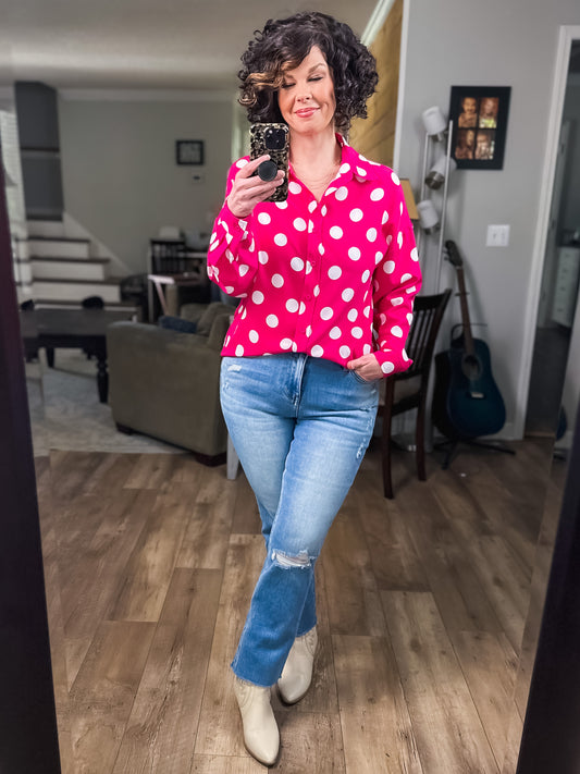 Pink Darling Polka Dot Button Up