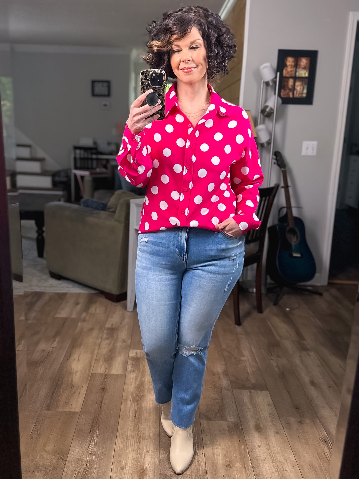 Pink Darling Polka Dot Button Up
