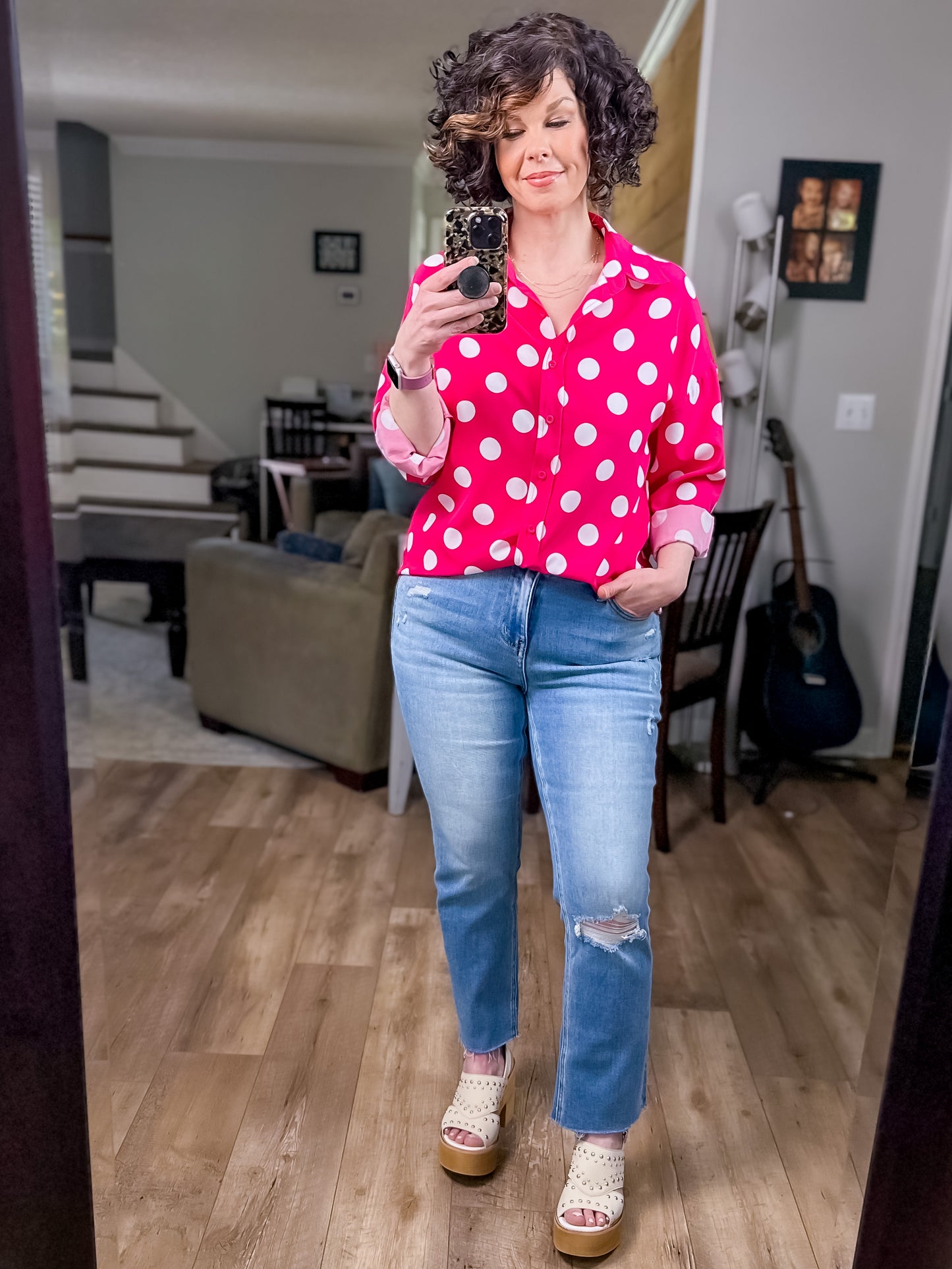 Pink Darling Polka Dot Button Up