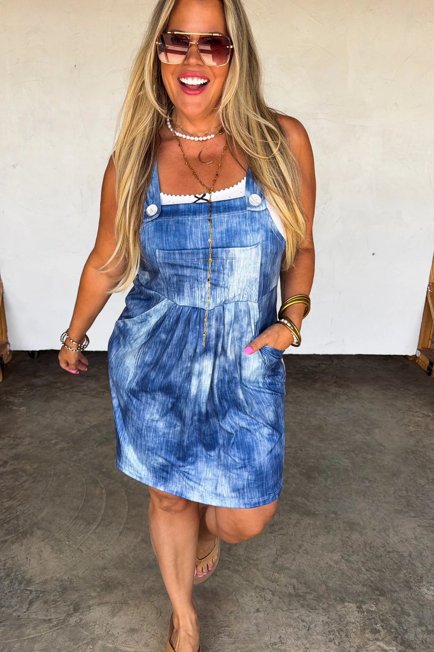 Pre Order: Mock Denim Overall Skirt