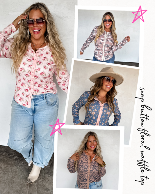 Pre Order - Kori Snap Button Waffle Top