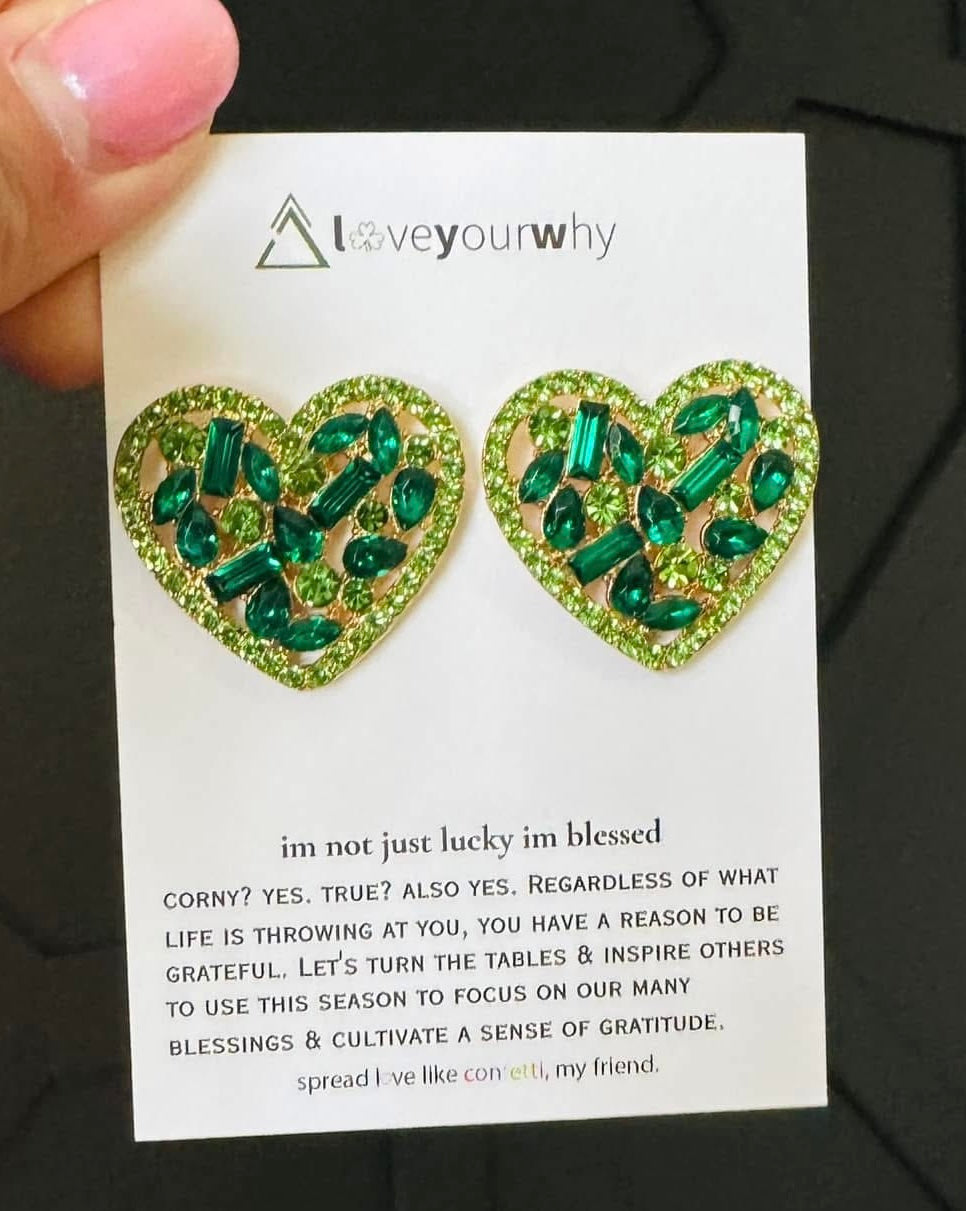 Green Bling Heart Earrings