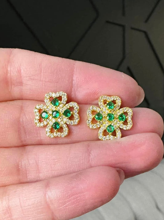 Green Bling Shamrock Studs Earrings