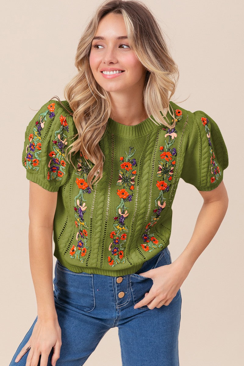 Pre Order: Olive Floral Embroidered Sweater