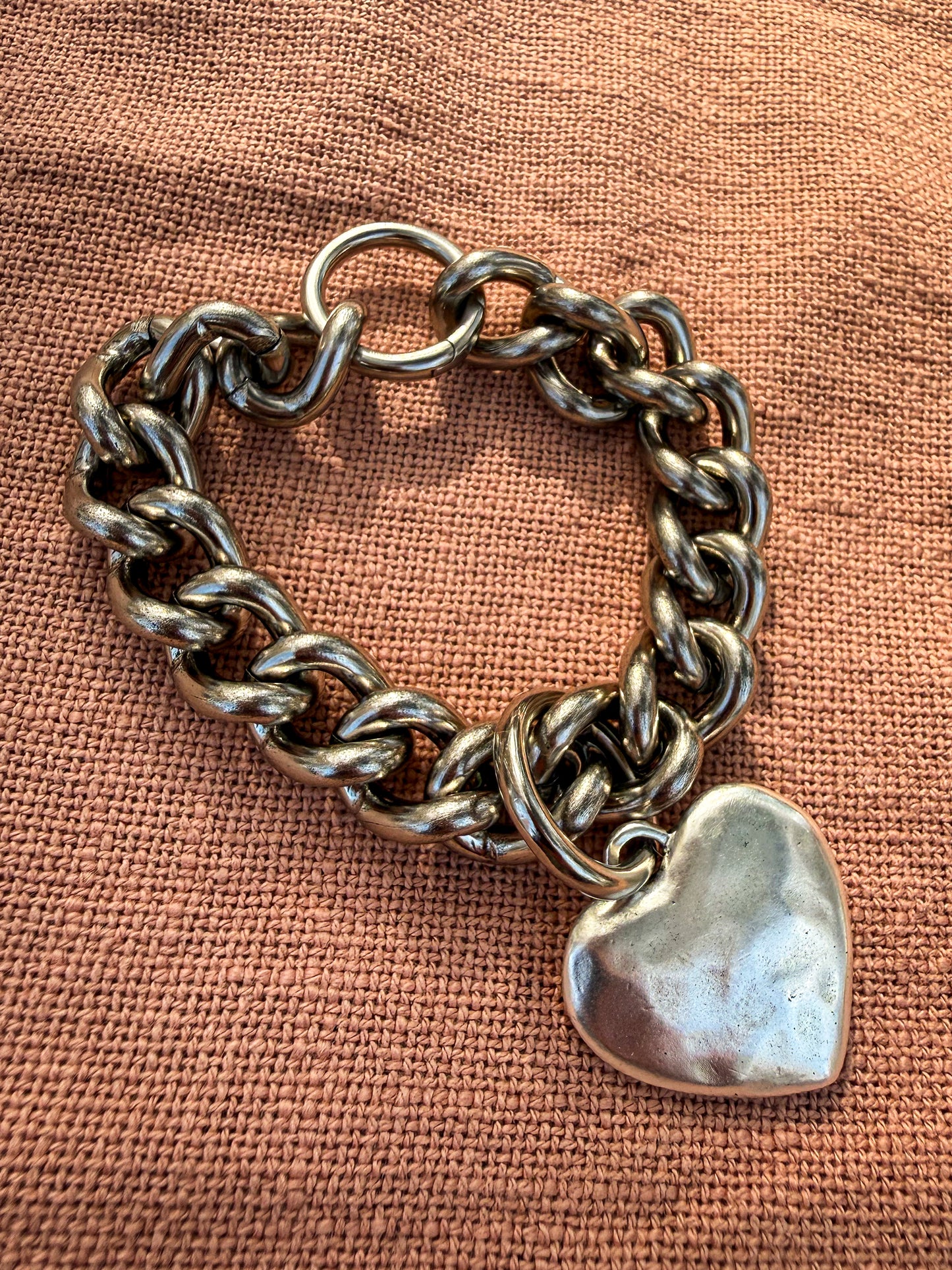 Silver Curb Chain Bracelet with Puffy Heart Pendant