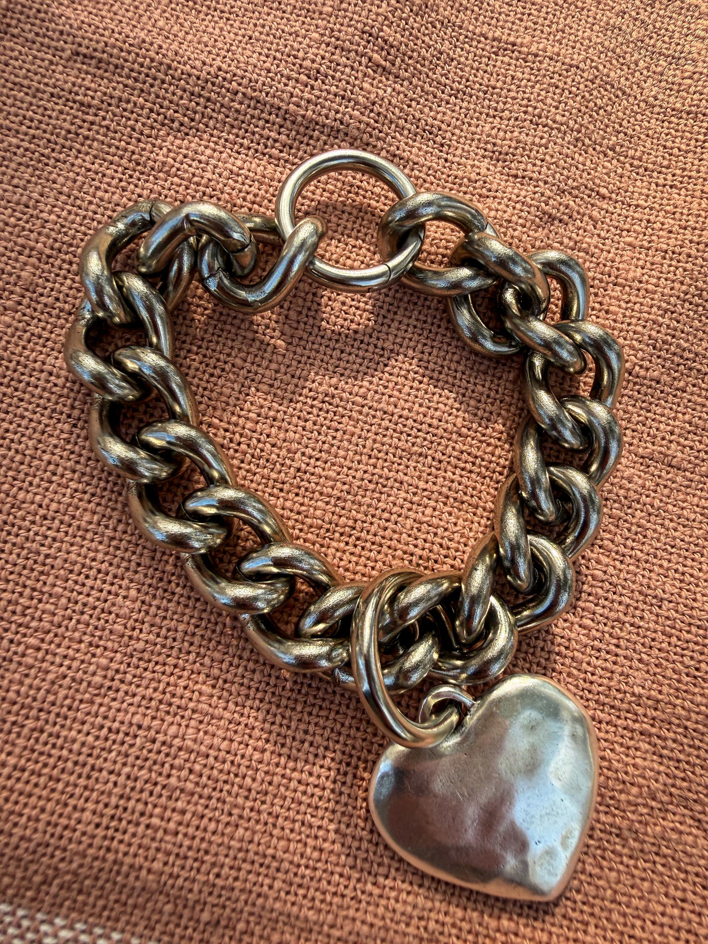 Silver Curb Chain Bracelet with Puffy Heart Pendant