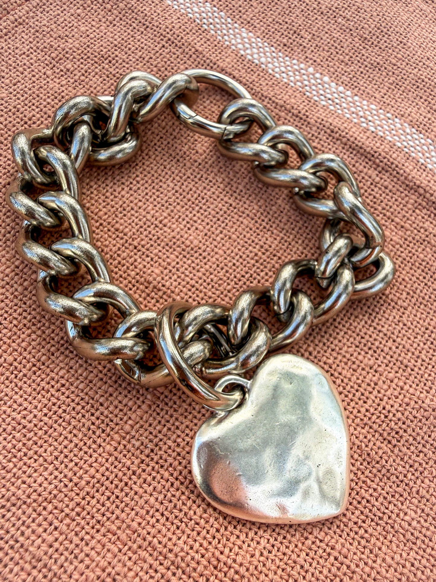 Silver Curb Chain Bracelet with Puffy Heart Pendant