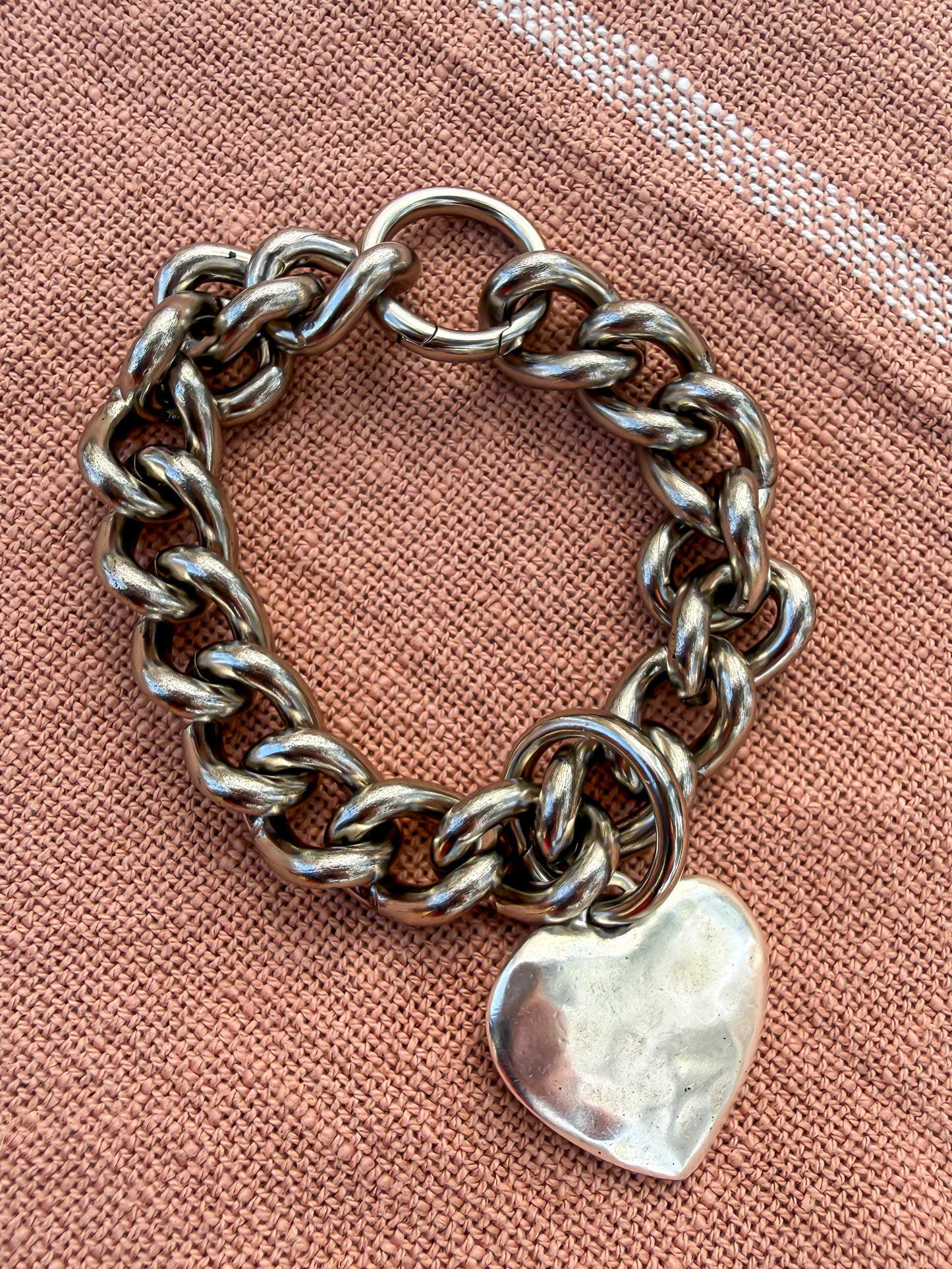 Silver Curb Chain Bracelet with Puffy Heart Pendant