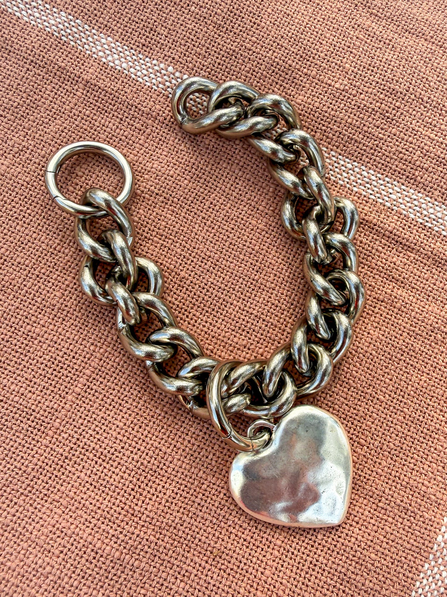 Silver Curb Chain Bracelet with Puffy Heart Pendant