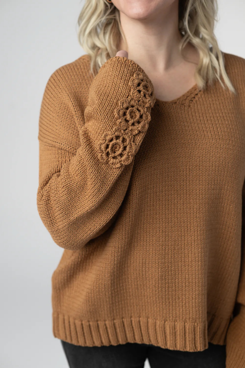 Camel Crochet Sleeve Top