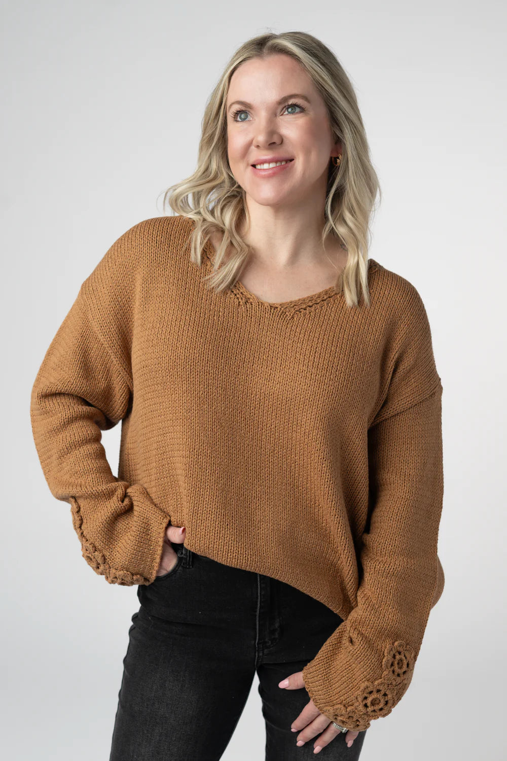 Camel Crochet Sleeve Top