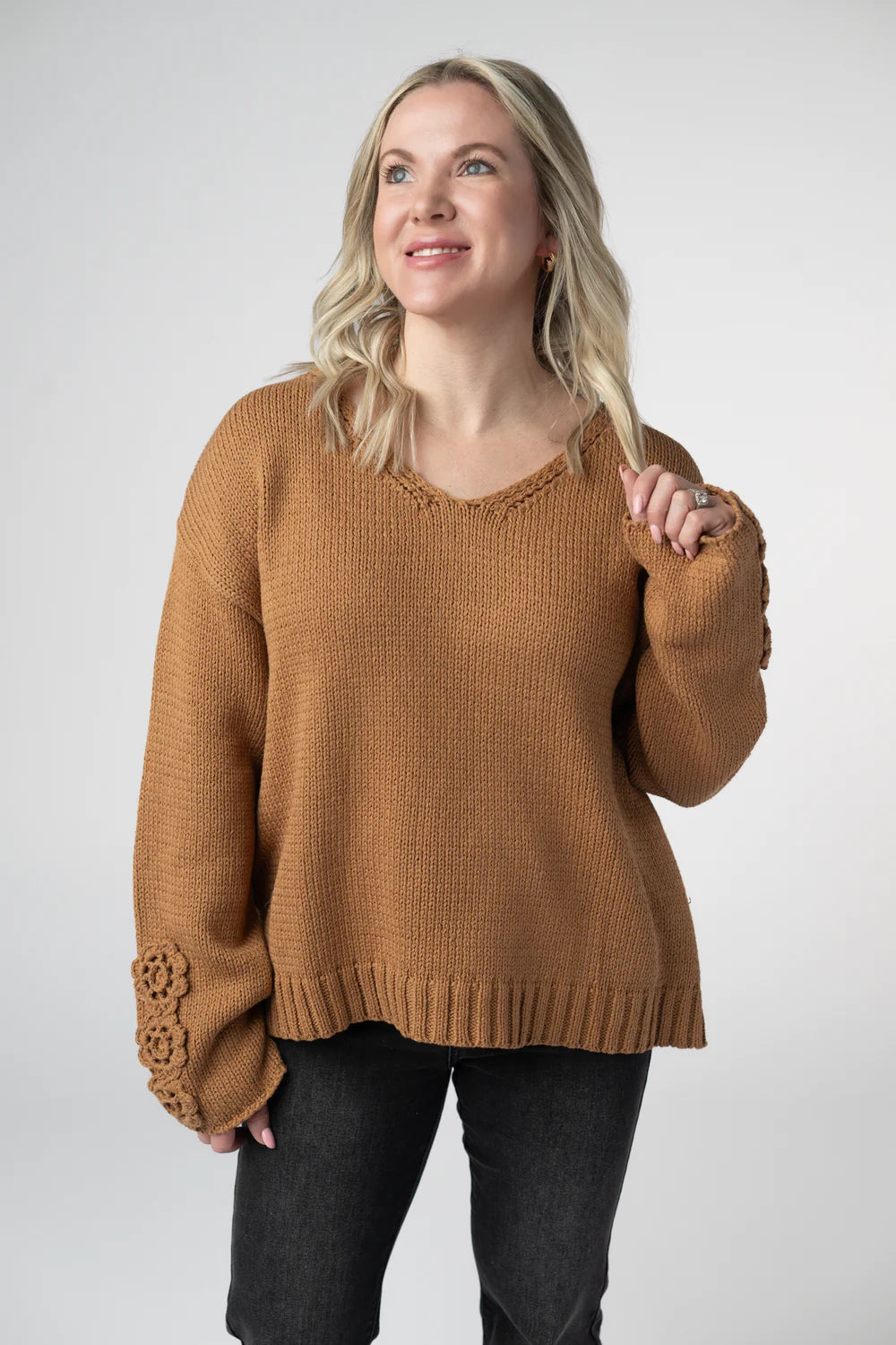 Camel Crochet Sleeve Top