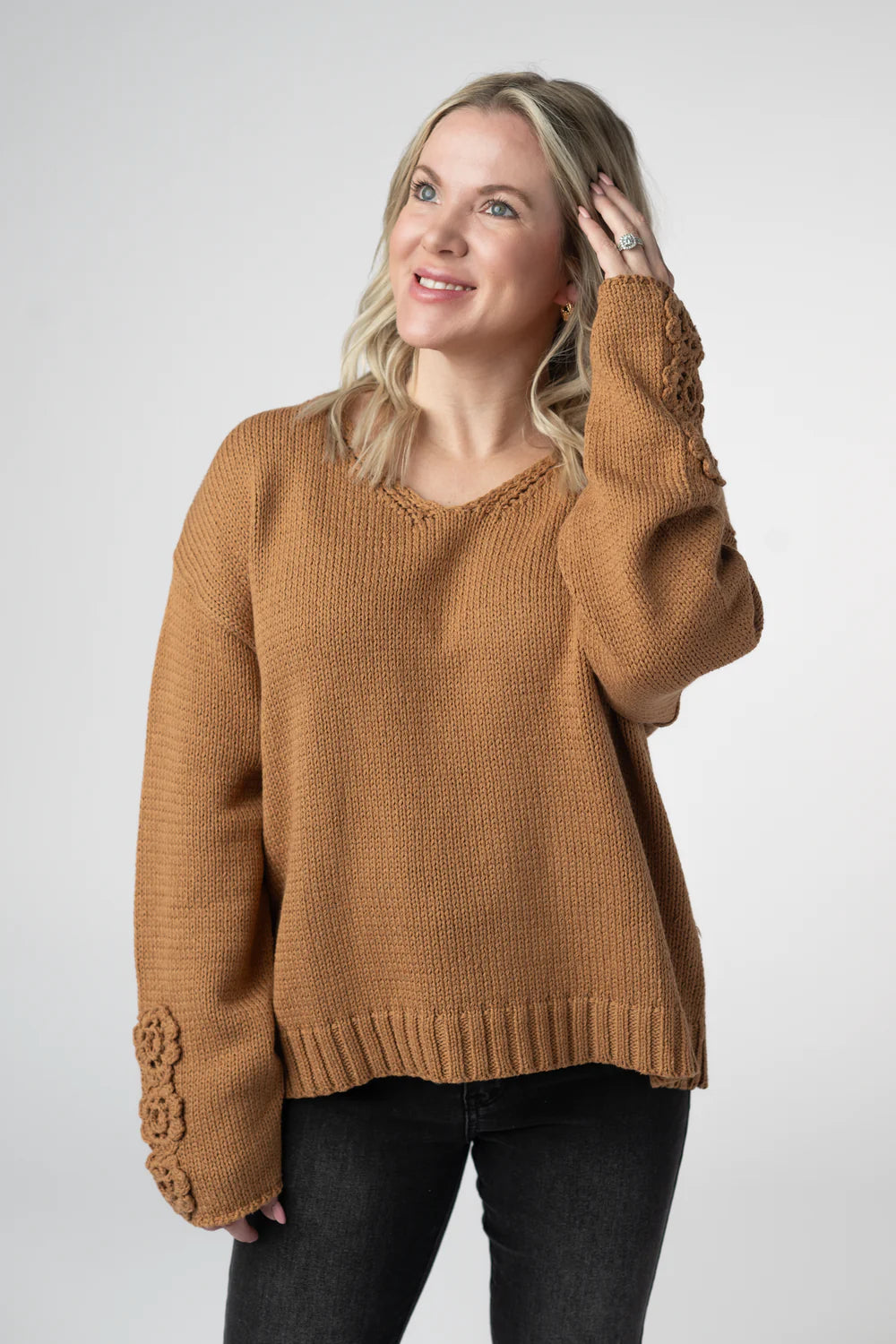 Camel Crochet Sleeve Top
