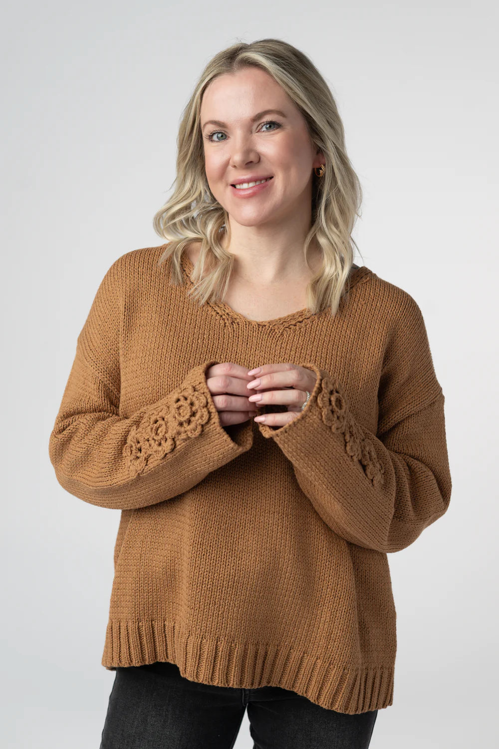 Camel Crochet Sleeve Top